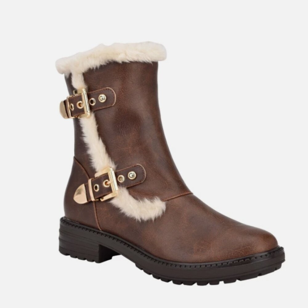GBG Los Angeles Garit Lug Sole Furry Booties Brown NWOT